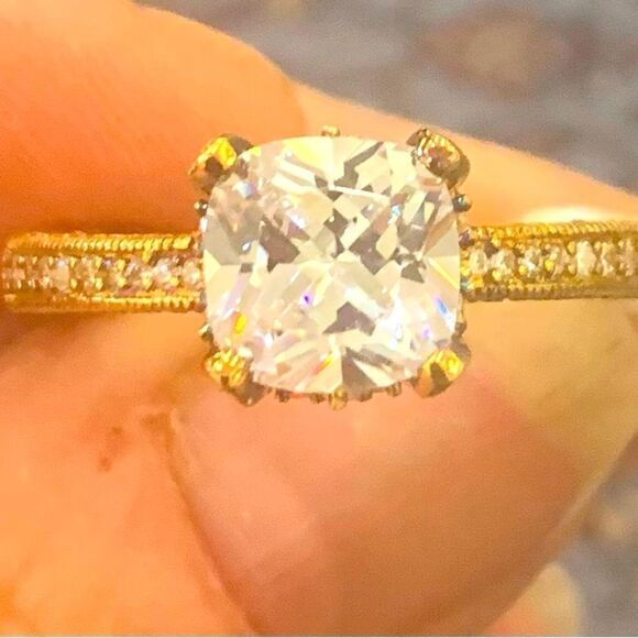 Designer engagement ring . Size 9 antique setting 2 ctw brilliant cut center - Picture 1 of 7